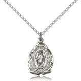 Miraculous Medal, Sterling Silver - 18&quot; 1.2mm Sterling Silver Chain + Clasp