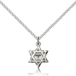 Star of David with Cross Pendant, Sterling Silver - 18&quot; 1.2mm Sterling Silver Chain + Clasp