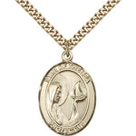 Our Lady Star of the Sea Medal, Gold Filled, Large - 24&quot; 2.4mm Gold Plated Chain + Clasp