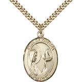 Our Lady Star of the Sea Medal, Gold Filled, Large - 24&quot; 2.4mm Gold Plated Chain + Clasp
