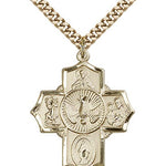 5 Way Cross Pendant, Gold Filled - 24&quot; 2.4mm Gold Plated Endless Chain