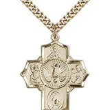 5 Way Cross Pendant, Gold Filled - 24&quot; 2.4mm Gold Plated Endless Chain