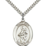 St. Jane of Valois Medal, Sterling Silver, Large - 24&quot; 2.4mm Rhodium Plate Chain + Clasp