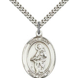 St. Jane of Valois Medal, Sterling Silver, Large - 24&quot; 2.4mm Rhodium Plate Chain + Clasp