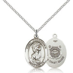 St. Christopher Coast Guard Medal, Sterling Silver, Medium - 18&quot; 1.2mm Sterling Silver Chain + Clasp
