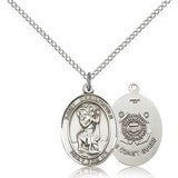 St. Christopher Coast Guard Medal, Sterling Silver, Medium - 18&quot; 1.2mm Sterling Silver Chain + Clasp
