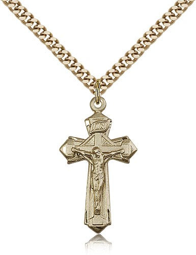 Crucifix Pendant, Gold Filled - 24&quot; 2.4mm Gold Plated Endless Chain