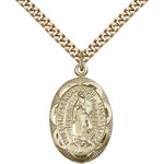 Our Lady of Guadalupe Medal, Gold Filled - 24&quot; 2.4mm Gold Plated Endless Chain