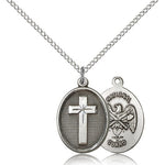 National Guard Cross Pendant, Sterling Silver - 18&quot; 1.2mm Sterling Silver Chain + Clasp