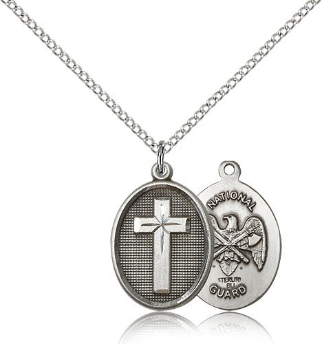 National Guard Cross Pendant, Sterling Silver - 18&quot; 1.2mm Sterling Silver Chain + Clasp