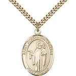St. Joseph the Worker Medal, Gold Filled, Large - 24&quot; 2.4mm Gold Plated Chain + Clasp