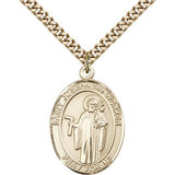 St. Joseph the Worker Medal, Gold Filled, Large - 24&quot; 2.4mm Gold Plated Chain + Clasp