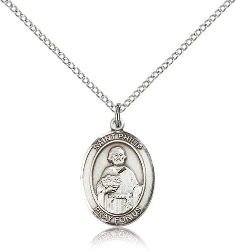 St. Philip the Apostle Medal, Sterling Silver, Medium - 18&quot; 1.2mm Sterling Silver Chain + Clasp
