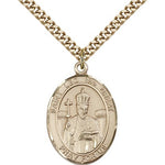 St. Leo the Great Medal, Gold Filled, Large - 24&quot; 2.4mm Gold Plated Chain + Clasp