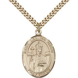 St. Leo the Great Medal, Gold Filled, Large - 24&quot; 2.4mm Gold Plated Chain + Clasp