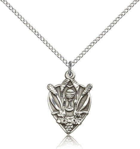Communion Medal, Sterling Silver - 18&quot; 1.2mm Sterling Silver Chain + Clasp