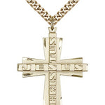 Jesus Christus Cross Pendant, Gold Filled - 24&quot; 2.4mm Gold Plated Endless Chain