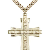 Jesus Christus Cross Pendant, Gold Filled - 24&quot; 2.4mm Gold Plated Endless Chain