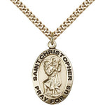 St. Christopher Medal, Gold Filled - 24&quot; 2.4mm Gold Plated Endless Chain