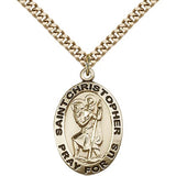 St. Christopher Medal, Gold Filled - 24&quot; 2.4mm Gold Plated Endless Chain