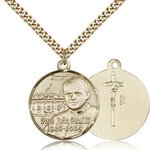 Pope John Paul II Vatican Medal, Gold Filled - 24&quot; 2.4mm Gold Plated Endless Chain