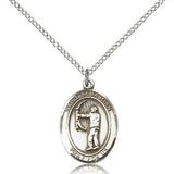 St. Sebastian Archery Medal, Sterling Silver, Medium - 18&quot; 1.2mm Sterling Silver Chain + Clasp