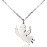 Angel Medal, Sterling Silver - 18&quot; 1.2mm Sterling Silver Chain + Clasp