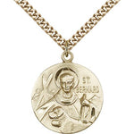 St. Bernard of Clairvaux Medal, Gold Filled - 24&quot; 2.4mm Gold Plated Endless Chain