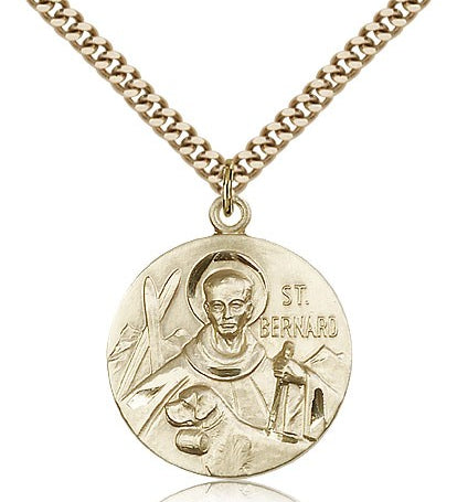 St. Bernard of Clairvaux Medal, Gold Filled - 24&quot; 2.4mm Gold Plated Endless Chain