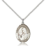 St. Finnian of Clonard Medal, Sterling Silver, Medium - 18&quot; 1.2mm Sterling Silver Chain + Clasp