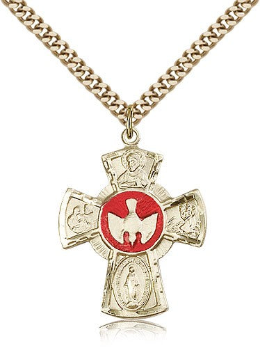 5 Way Cross Pendant, Gold Filled - 24&quot; 2.4mm Gold Plated Endless Chain