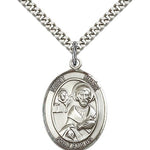 St. Mark the Evangelist Medal, Sterling Silver, Large - 24&quot; 2.4mm Rhodium Plate Chain + Clasp