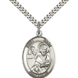 St. Mark the Evangelist Medal, Sterling Silver, Large - 24&quot; 2.4mm Rhodium Plate Chain + Clasp