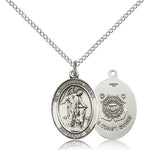 Guardian Angel Coast Guard Medal, Sterling Silver, Medium - 18&quot; 1.2mm Sterling Silver Chain + Clasp