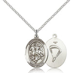 St. George Paratrooper Medal, Sterling Silver, Medium - 18&quot; 1.2mm Sterling Silver Chain + Clasp
