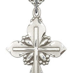 Cross Pendant, Sterling Silver - 24&quot; 2.4mm Rhodium Plate Endless Chain