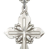 Cross Pendant, Sterling Silver - 24&quot; 2.4mm Rhodium Plate Endless Chain