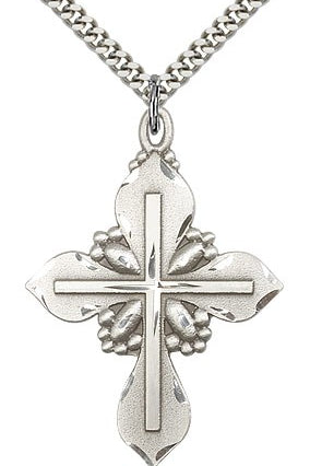Cross Pendant, Sterling Silver - 24&quot; 2.4mm Rhodium Plate Endless Chain