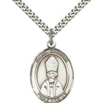 St. Anselm of Canterbury Medal, Sterling Silver, Large - 24&quot; 2.4mm Rhodium Plate Chain + Clasp