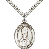 St. Anselm of Canterbury Medal, Sterling Silver, Large - 24&quot; 2.4mm Rhodium Plate Chain + Clasp