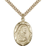 St. Pio of Pietrelcina Medal, Gold Filled - 24&quot; 2.4mm Gold Plated Endless Chain