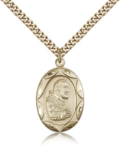 St. Pio of Pietrelcina Medal, Gold Filled - 24&quot; 2.4mm Gold Plated Endless Chain