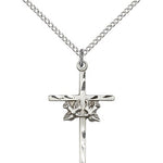 Doves Cross Pendant, Sterling Silver - 18&quot; 1.2mm Sterling Silver Chain + Clasp