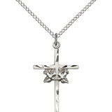 Doves Cross Pendant, Sterling Silver - 18&quot; 1.2mm Sterling Silver Chain + Clasp
