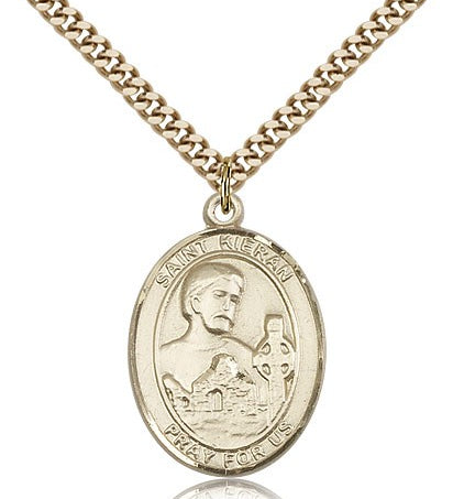 St. Kieran Medal, Gold Filled, Large - 24&quot; 2.4mm Gold Plated Chain + Clasp