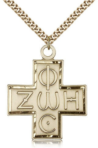 Light and Life Cross Pendant, Gold Filled - 24&quot; 2.4mm Gold Plated Endless Chain