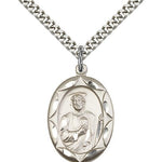 St. Jude Medal, Sterling Silver - 24&quot; 2.4mm Rhodium Plate Endless Chain