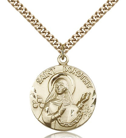 St. Dorothy Medal, Gold Filled - 24&quot; 2.4mm Gold Plated Endless Chain
