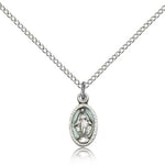 Miraculous Medal, Sterling Silver - 18&quot; 1.2mm Sterling Silver Chain + Clasp