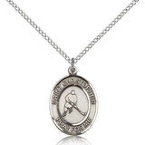 St. Christopher Ice Hockey Medal, Sterling Silver, Medium - 18&quot; 1.2mm Sterling Silver Chain + Clasp